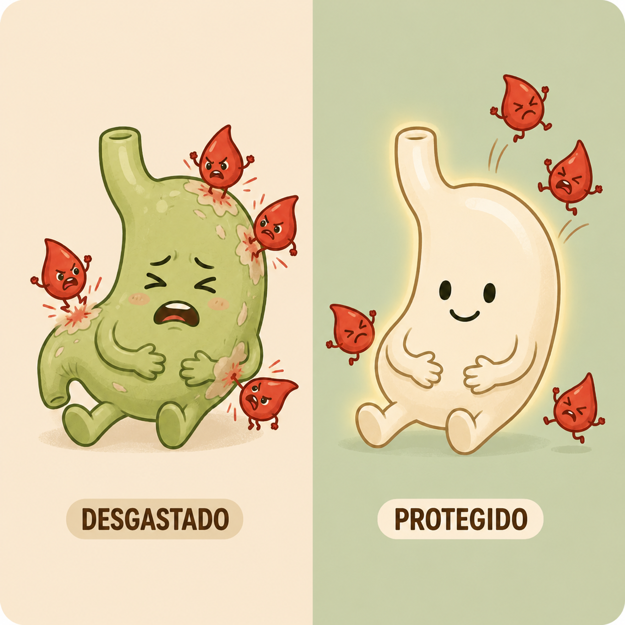 Estómago desgastado frente a estómago protegido