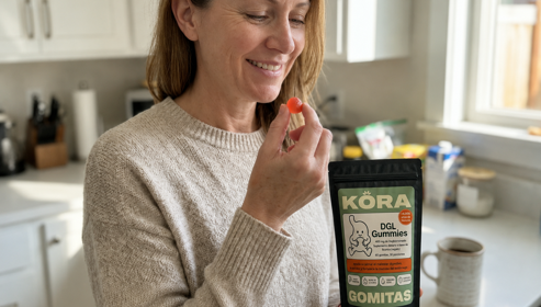 Mujer incorporando gomitas KORA a su rutina