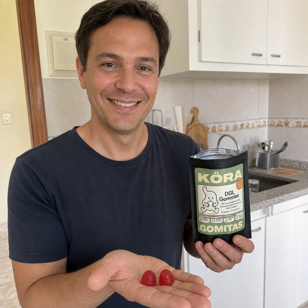 Persona mostrando KORA y su garantía de 60 días
